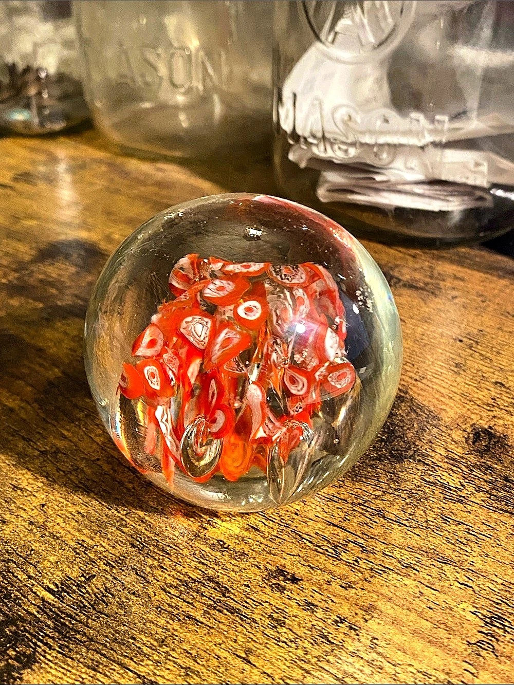 Red Millefiori Glass Paperweight